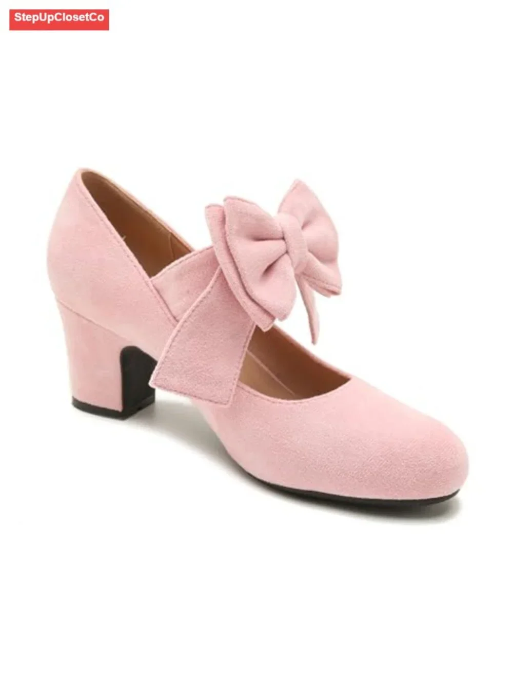 Women's Mary Jane Pumps Bow Block Heel Closed Round Toe Vintage Style